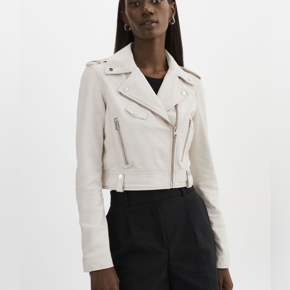 Lamarque Ciara Leather Moto Biker Jacket Bone Size Medium $625 - Picture 3 of 14